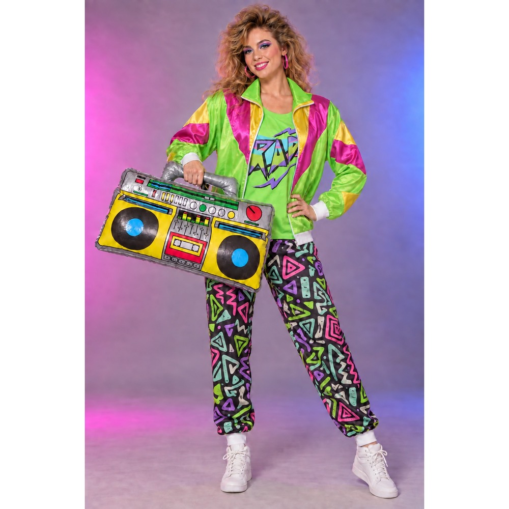 Spirit Halloween 80s Neon Costume 4pc Jacket Shirt Pants Boombox Size M